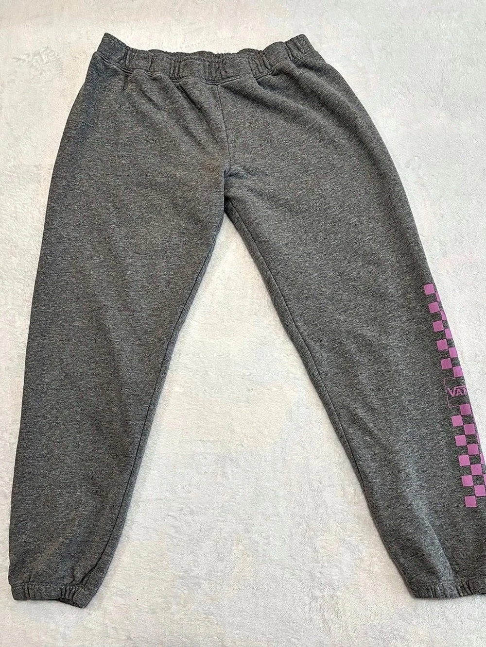 Vans Womens Gray Sweatpants Pink Checkerboard Logo Joggers L